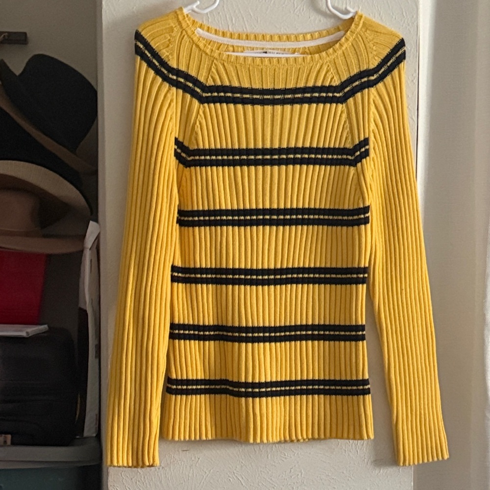 Yellow and Black Striped Women's Sweater